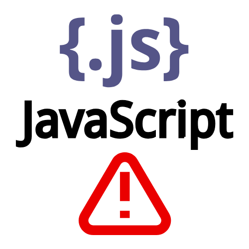 A yellow JavaScript logo sitting next to a red circular error warning sign.